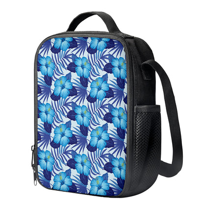 Blue Hibiscus Tropical Pattern Print Crossbody Lunch Bag