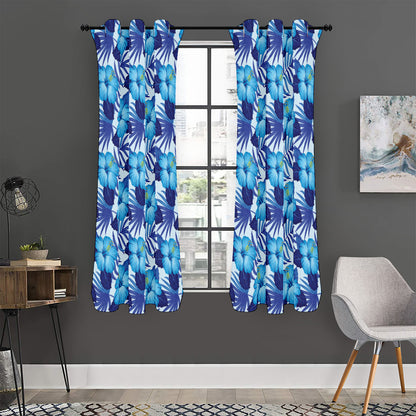 Blue Hibiscus Tropical Pattern Print Curtain
