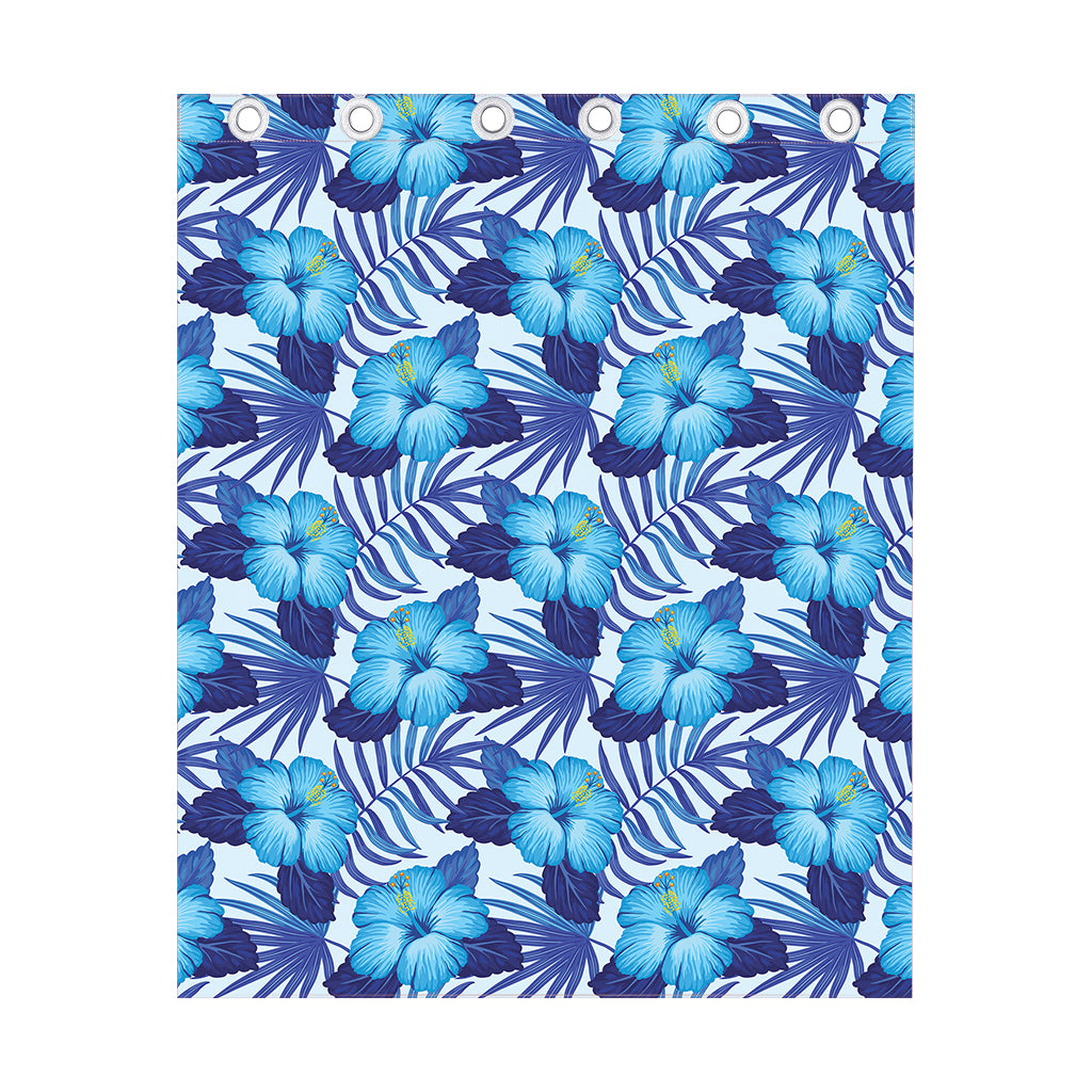 Blue Hibiscus Tropical Pattern Print Curtain