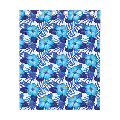 Blue Hibiscus Tropical Pattern Print Curtain