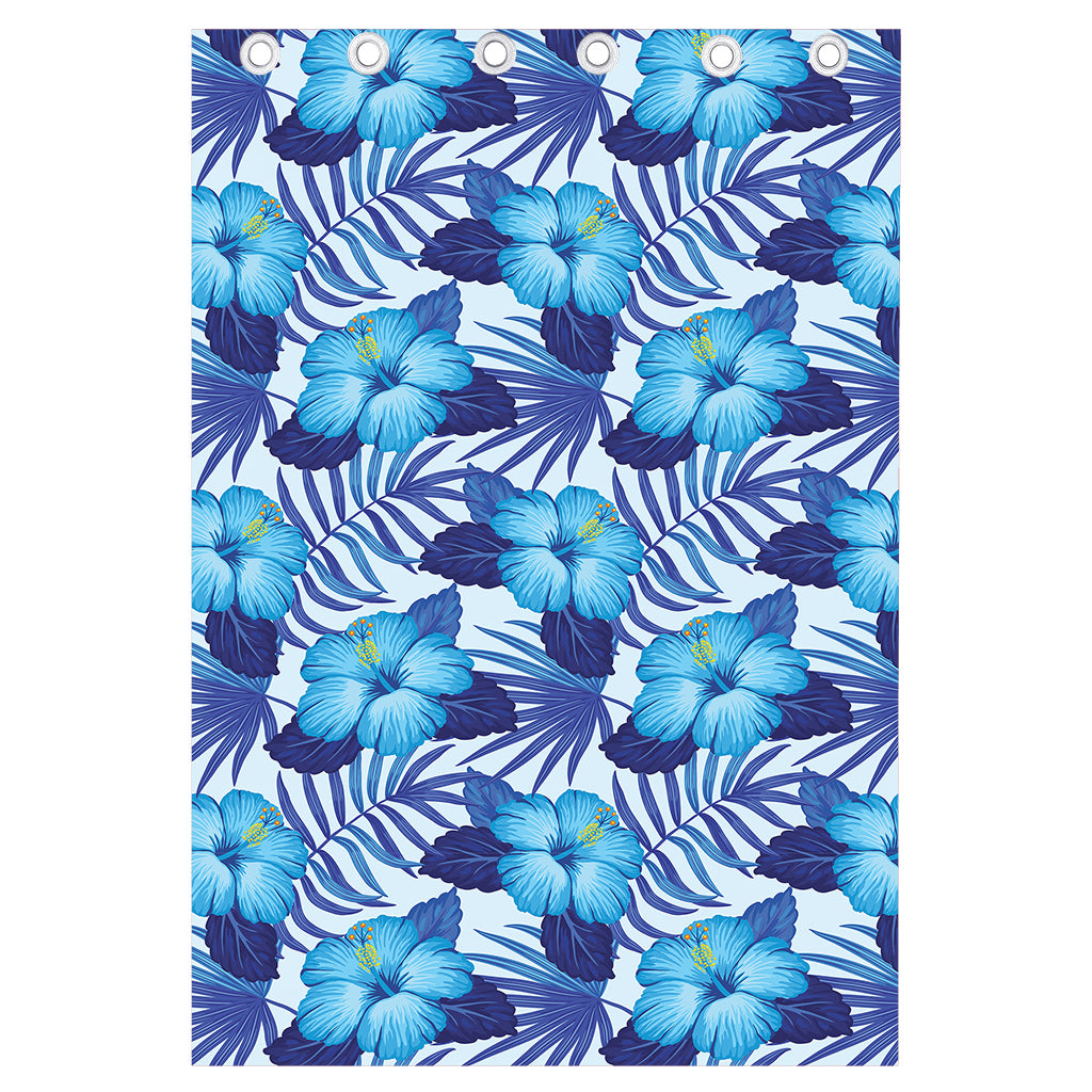 Blue Hibiscus Tropical Pattern Print Curtain