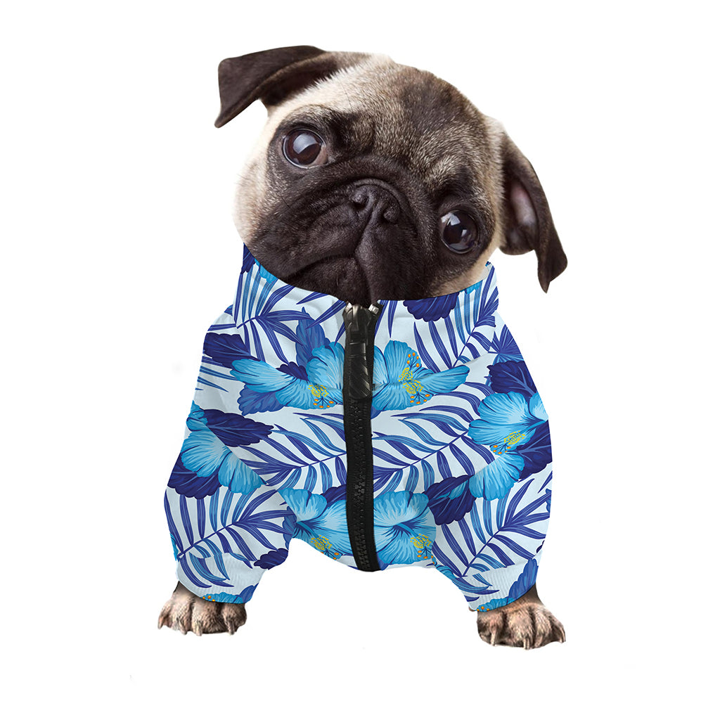 Blue Hibiscus Tropical Pattern Print Dog Zip Up Jacket