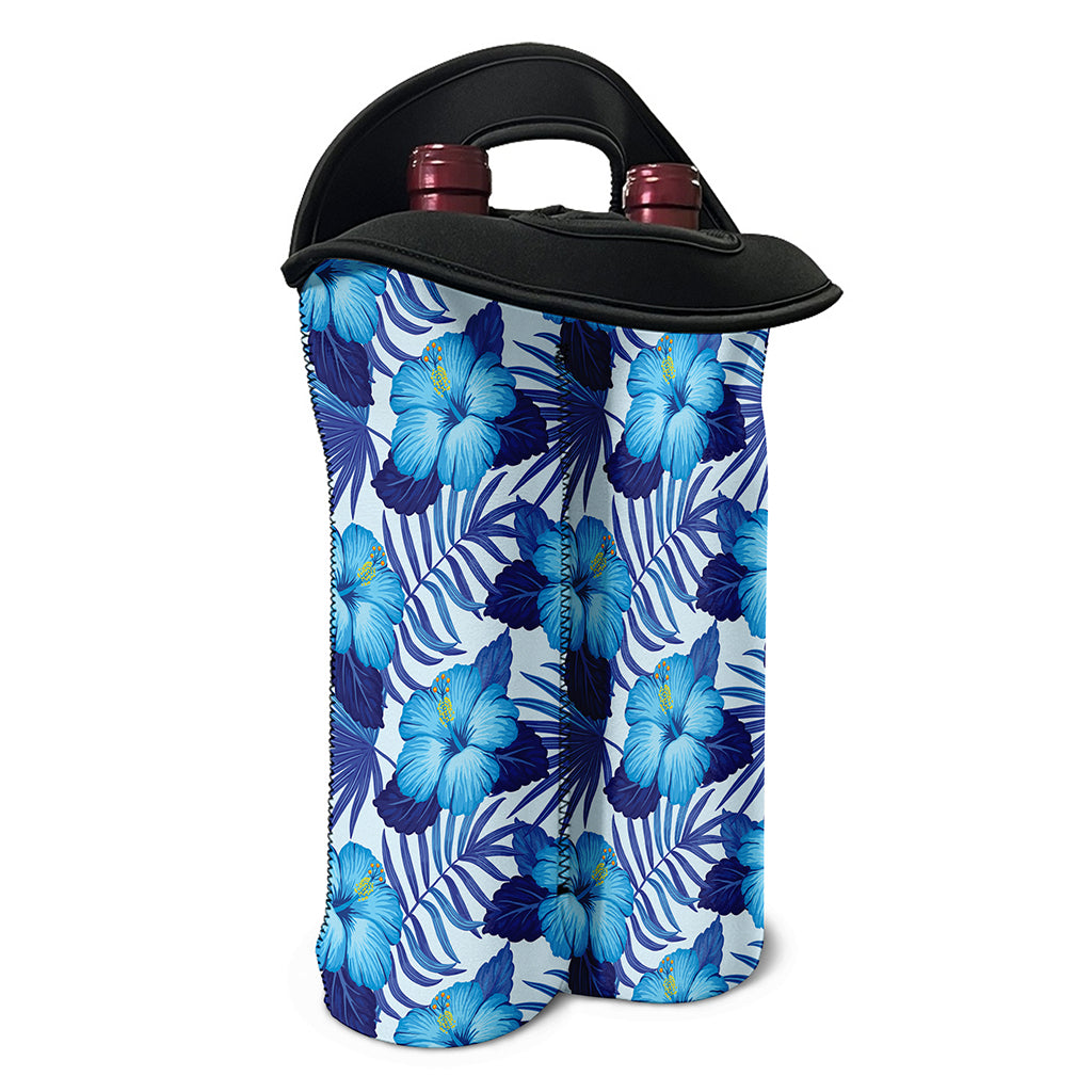 Blue Hibiscus Tropical Pattern Print Double Neoprene Wine Tote