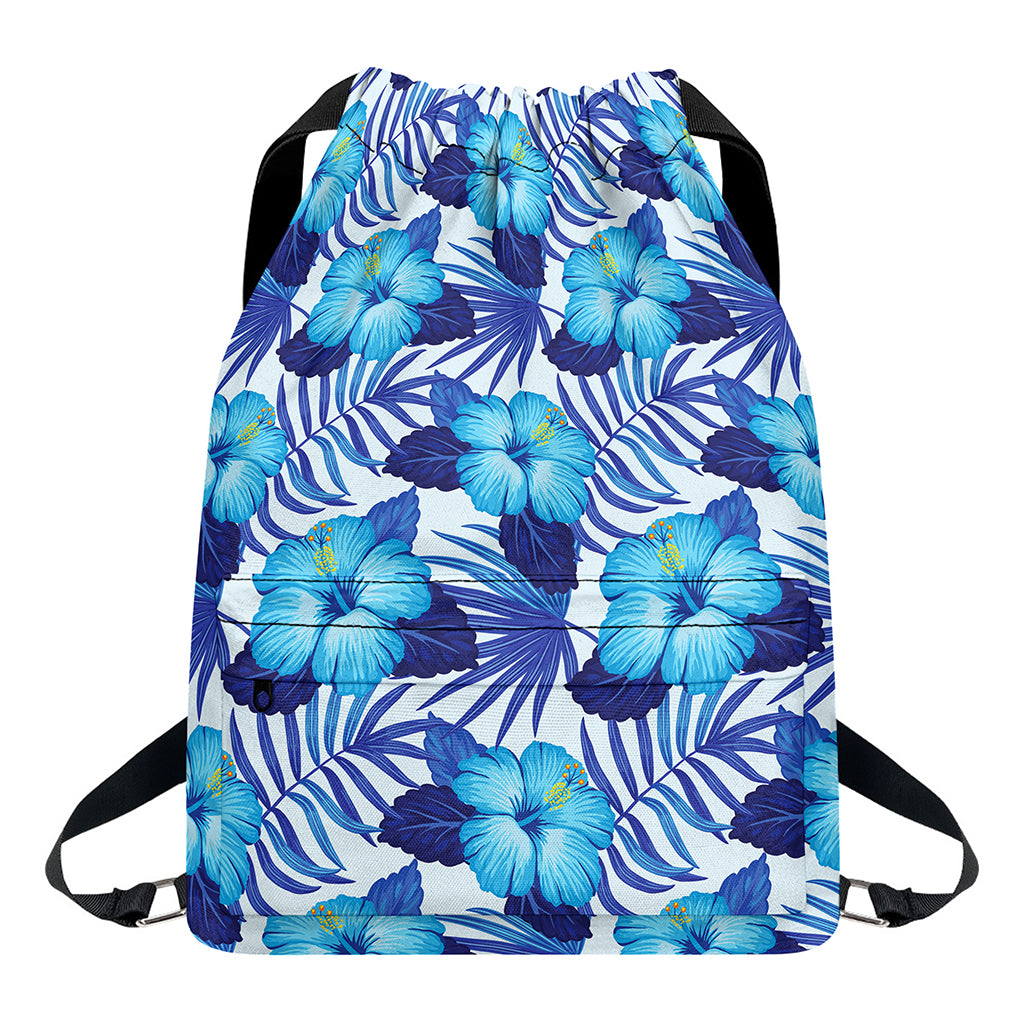 Blue Hibiscus Tropical Pattern Print Drawstring Backpack