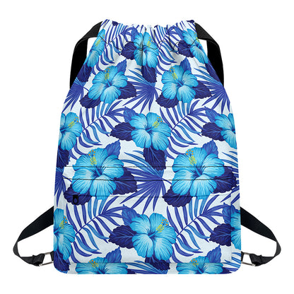 Blue Hibiscus Tropical Pattern Print Drawstring Backpack