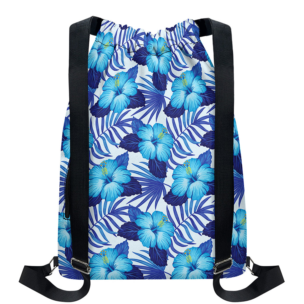 Blue Hibiscus Tropical Pattern Print Drawstring Backpack