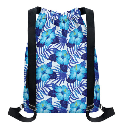 Blue Hibiscus Tropical Pattern Print Drawstring Backpack