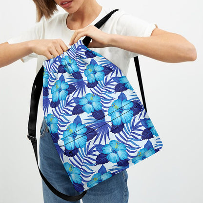 Blue Hibiscus Tropical Pattern Print Drawstring Backpack