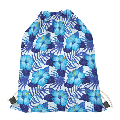 Blue Hibiscus Tropical Pattern Print Drawstring Bag