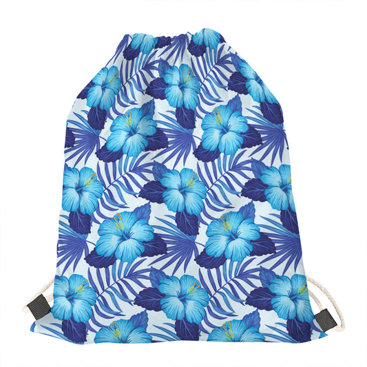 Blue Hibiscus Tropical Pattern Print Drawstring Bag