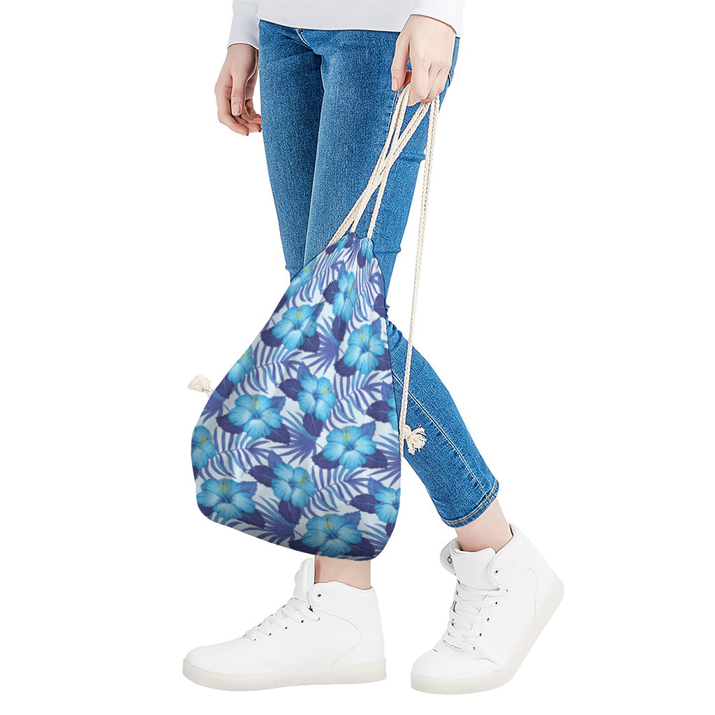 Blue Hibiscus Tropical Pattern Print Drawstring Bag