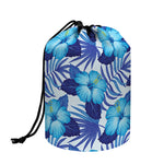 Blue Hibiscus Tropical Pattern Print Drawstring Makeup Bag