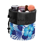 Blue Hibiscus Tropical Pattern Print Drawstring Makeup Bag