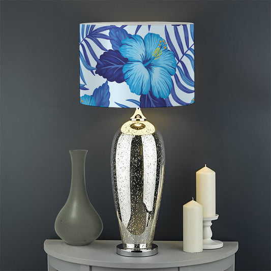 Blue Hibiscus Tropical Pattern Print Drum Lamp Shade