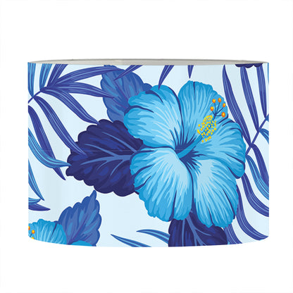 Blue Hibiscus Tropical Pattern Print Drum Lamp Shade