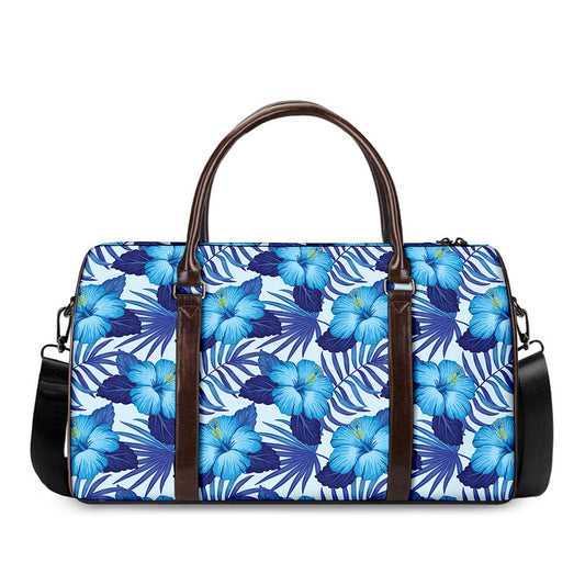Blue Hibiscus Tropical Pattern Print Duffle Bag