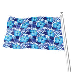 Blue Hibiscus Tropical Pattern Print Flag