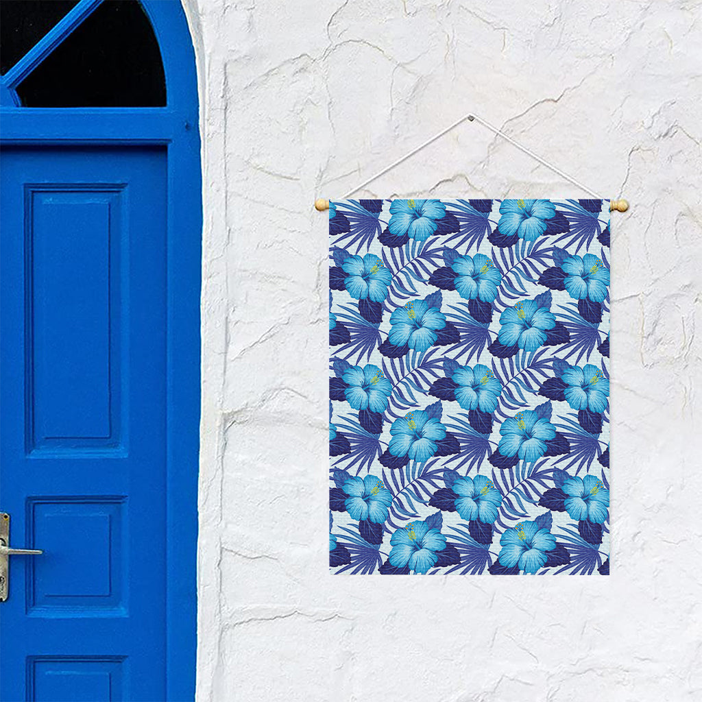 Blue Hibiscus Tropical Pattern Print Garden Flag