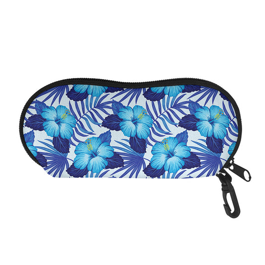Blue Hibiscus Tropical Pattern Print Glasses Case