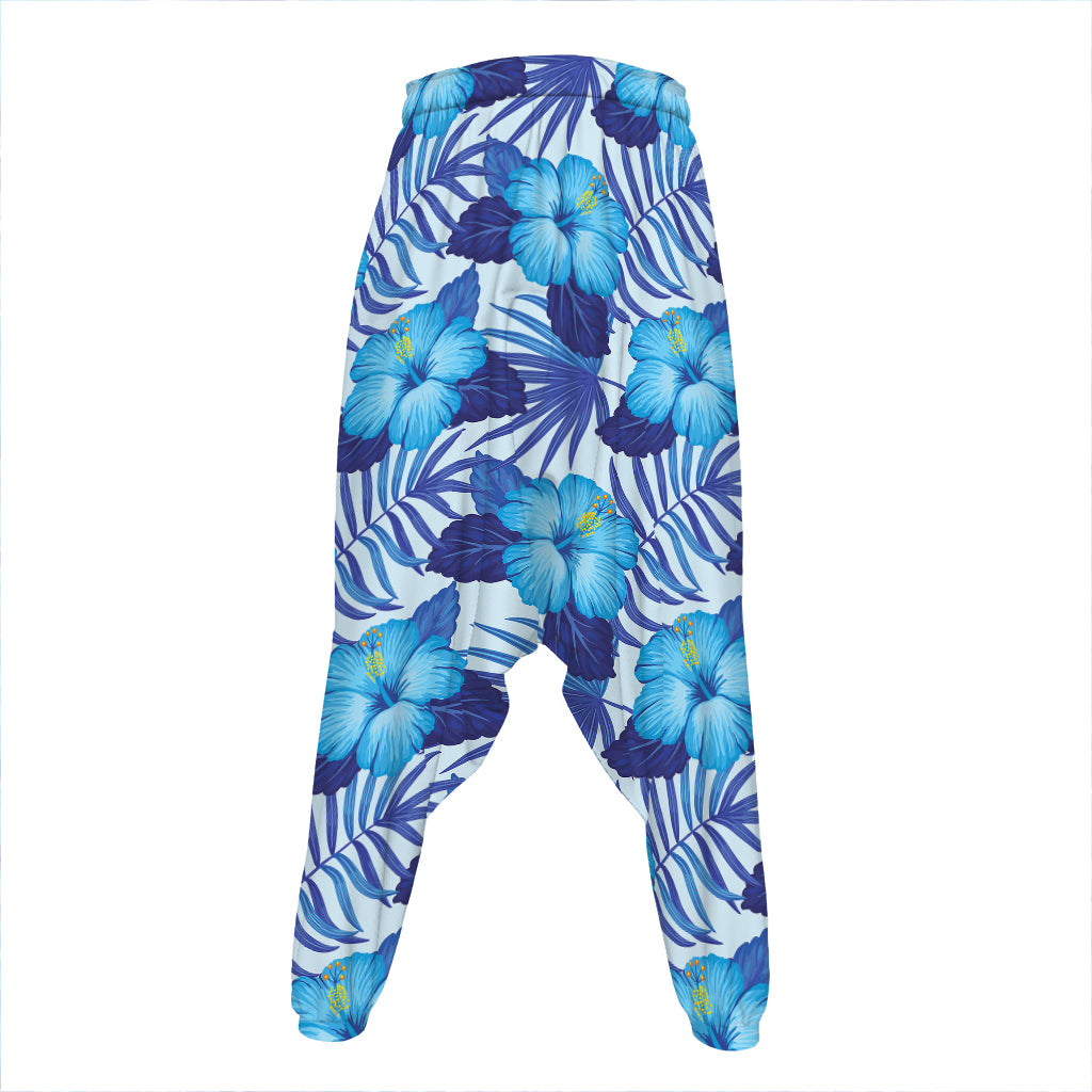 Blue Hibiscus Tropical Pattern Print Hammer Pants