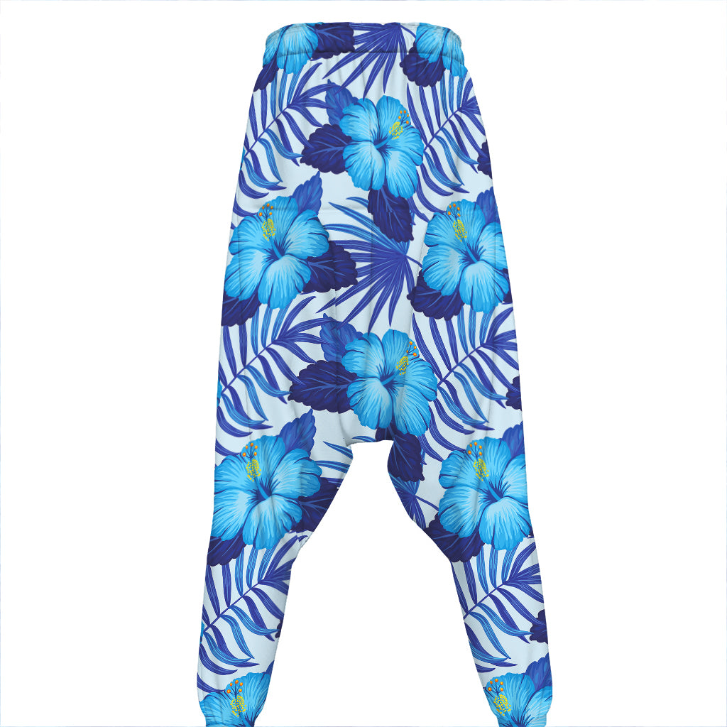 Blue Hibiscus Tropical Pattern Print Hammer Pants