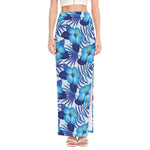 Blue Hibiscus Tropical Pattern Print High Slit Maxi Skirt
