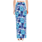 Blue Hibiscus Tropical Pattern Print High Slit Maxi Skirt