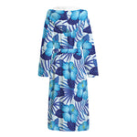 Blue Hibiscus Tropical Pattern Print Hooded Bathrobe