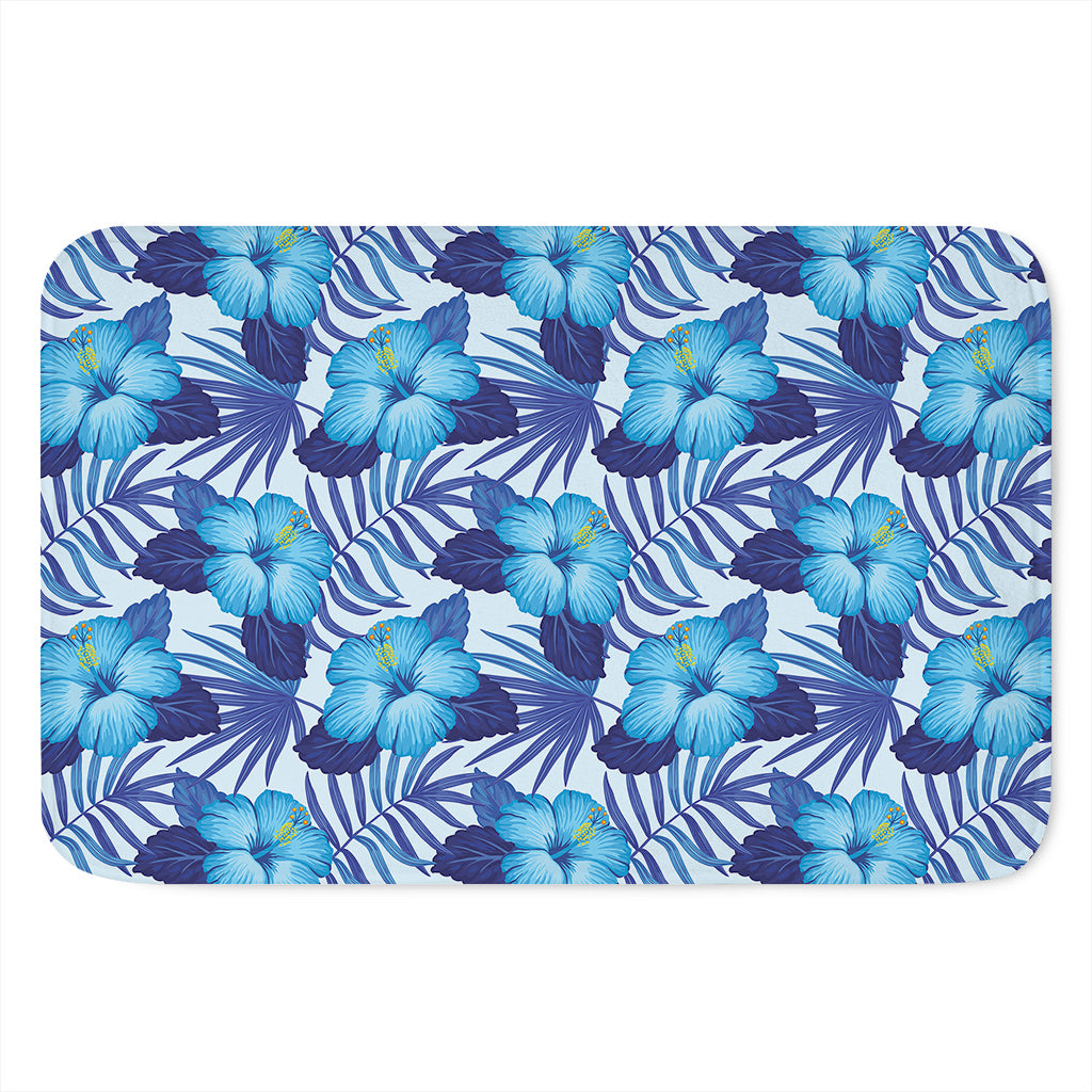 Blue Hibiscus Tropical Pattern Print Indoor Door Mat