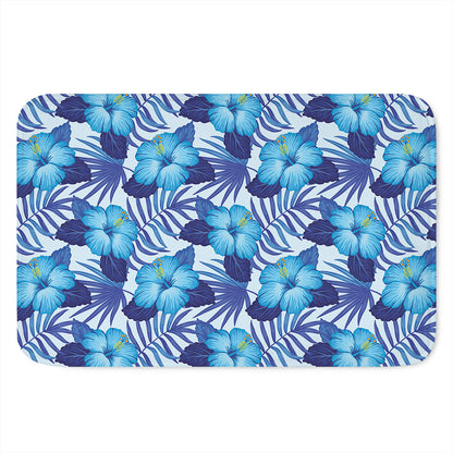 Blue Hibiscus Tropical Pattern Print Indoor Door Mat