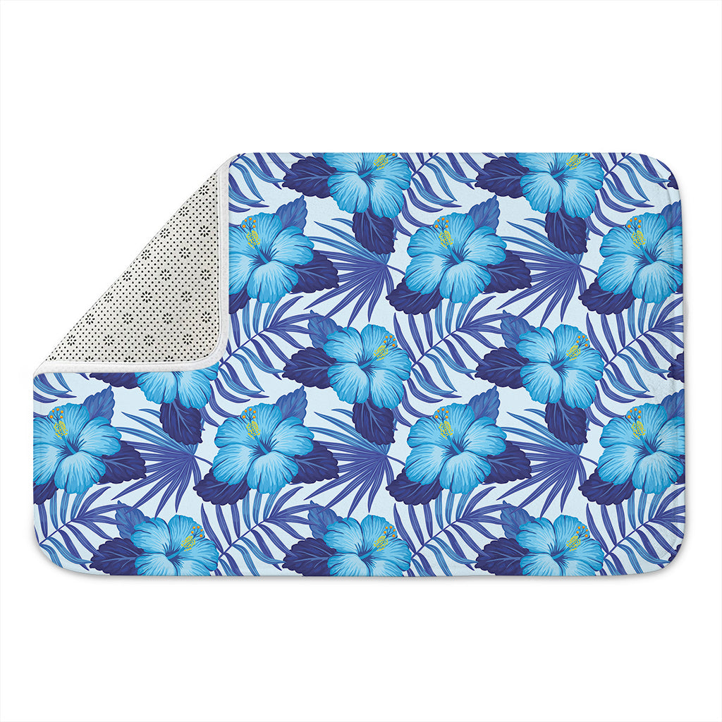 Blue Hibiscus Tropical Pattern Print Indoor Door Mat