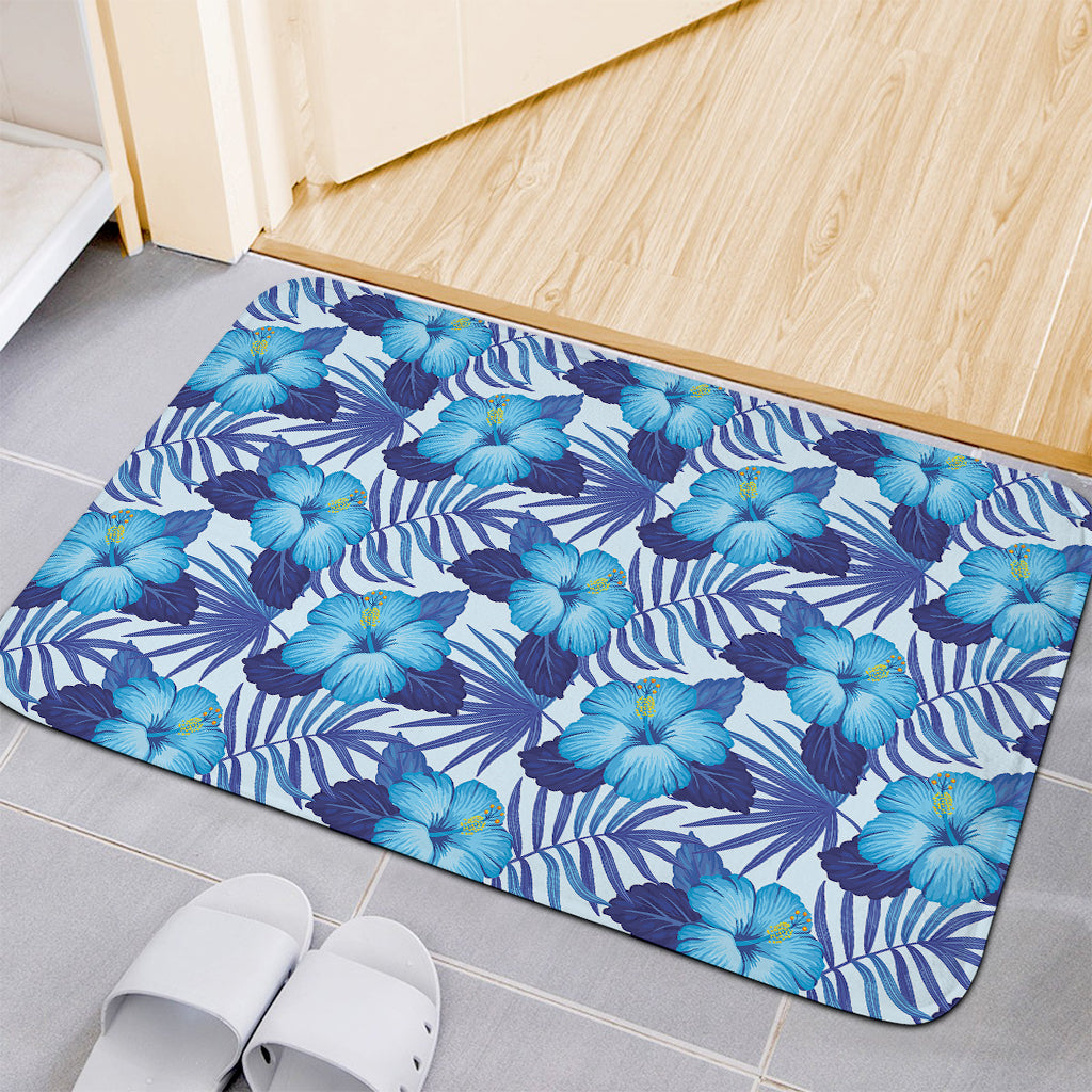Blue Hibiscus Tropical Pattern Print Indoor Door Mat