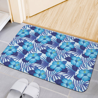 Blue Hibiscus Tropical Pattern Print Indoor Door Mat