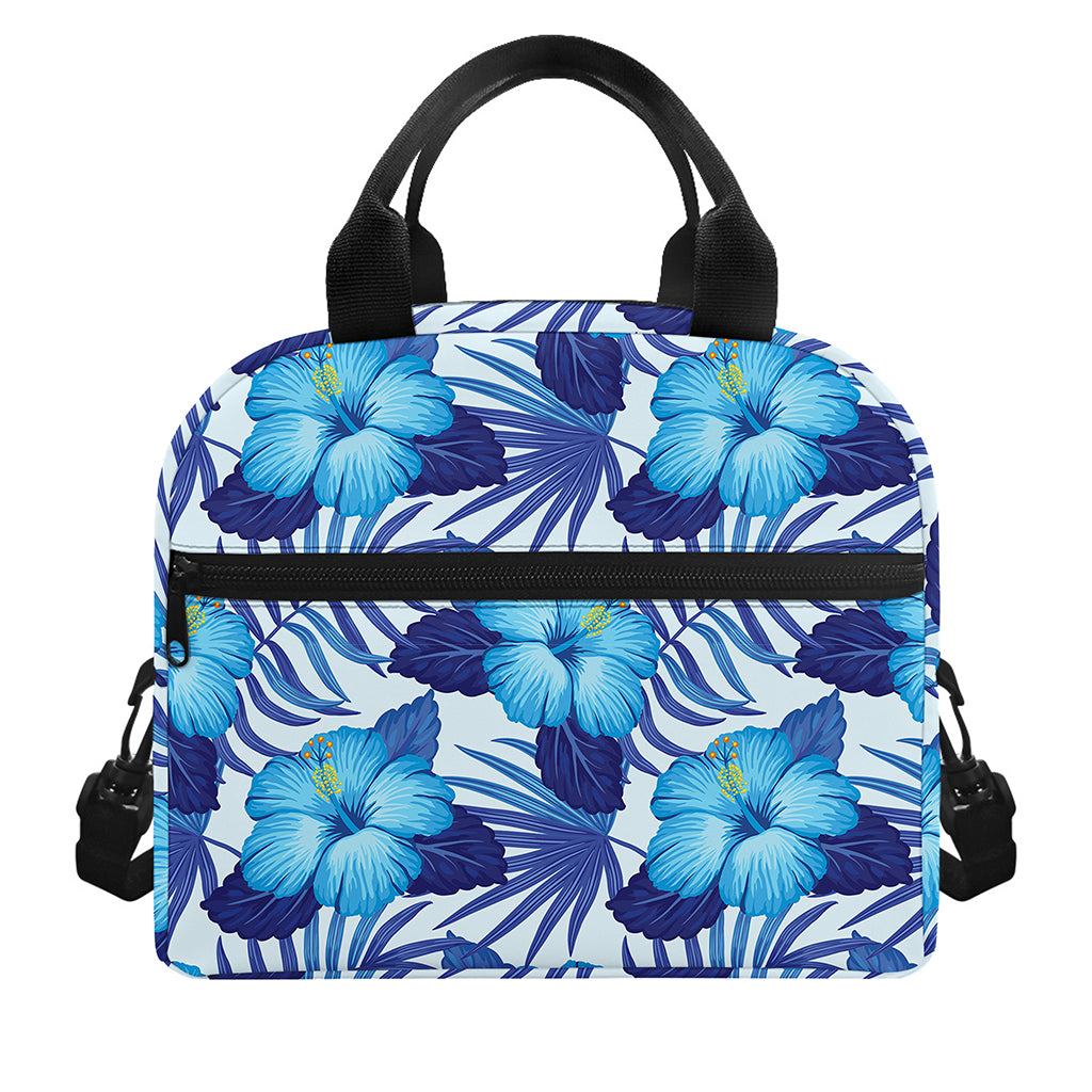 Blue Hibiscus Tropical Pattern Print Insulated Lunch Bag