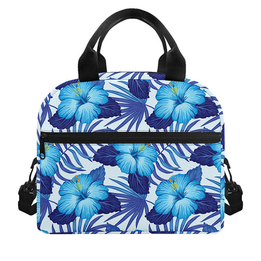 Blue Hibiscus Tropical Pattern Print Insulated Lunch Bag