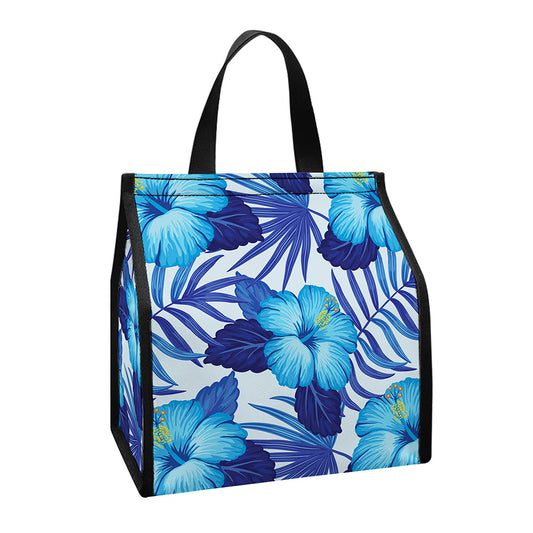 Blue Hibiscus Tropical Pattern Print Insulated Lunch Tote