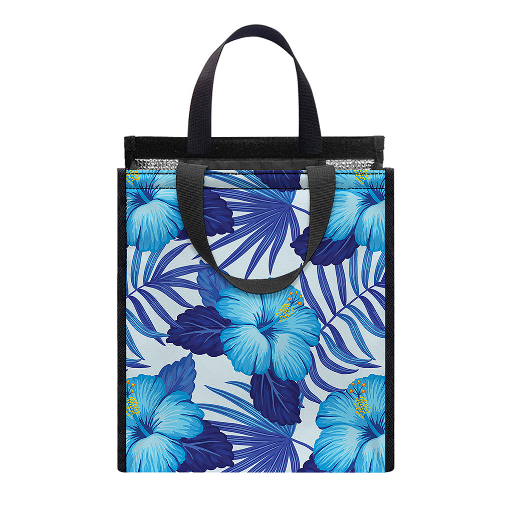 Blue Hibiscus Tropical Pattern Print Insulated Lunch Tote