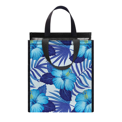 Blue Hibiscus Tropical Pattern Print Insulated Lunch Tote