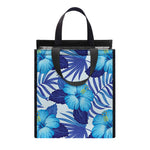 Blue Hibiscus Tropical Pattern Print Insulated Lunch Tote