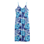 Blue Hibiscus Tropical Pattern Print Jersey Midi Cami Dress