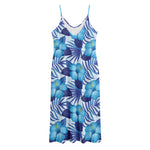 Blue Hibiscus Tropical Pattern Print Jersey Midi Cami Dress