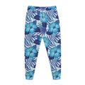 Blue Hibiscus Tropical Pattern Print Jogger Pants