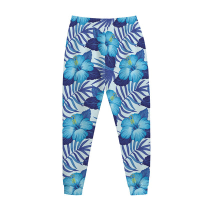 Blue Hibiscus Tropical Pattern Print Jogger Pants