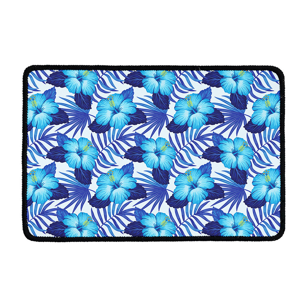 Blue Hibiscus Tropical Pattern Print Kitchen Mat