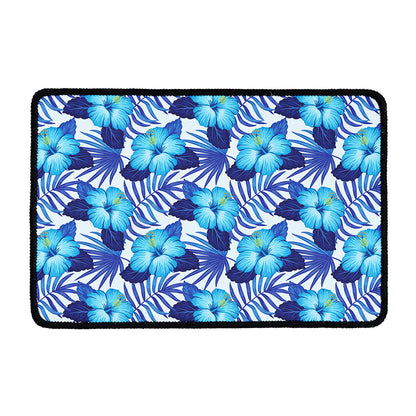 Blue Hibiscus Tropical Pattern Print Kitchen Mat