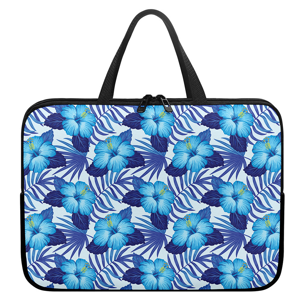 Blue Hibiscus Tropical Pattern Print Laptop Sleeve With Handle