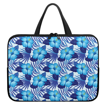 Blue Hibiscus Tropical Pattern Print Laptop Sleeve With Handle