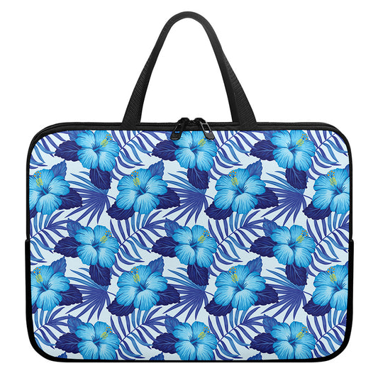 Blue Hibiscus Tropical Pattern Print Laptop Sleeve With Handle