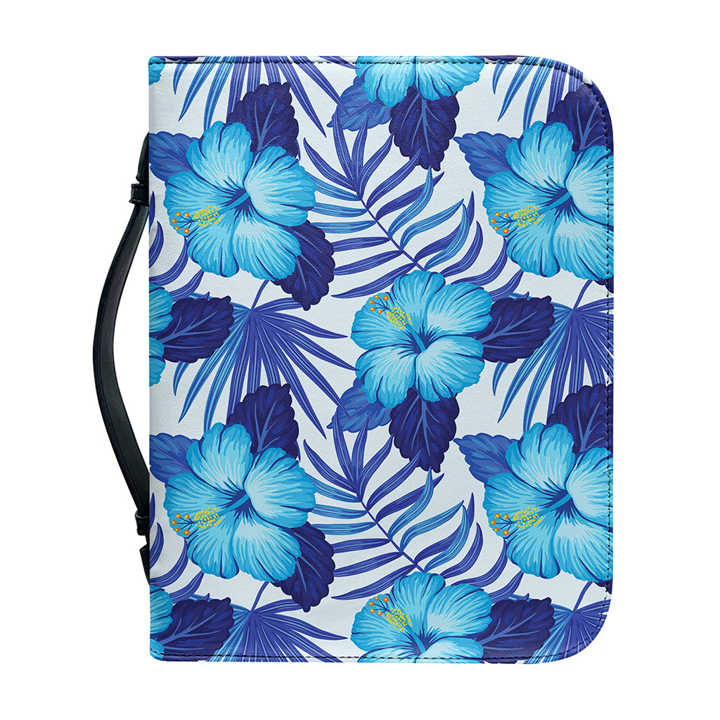 Blue Hibiscus Tropical Pattern Print Leather Bible Cover