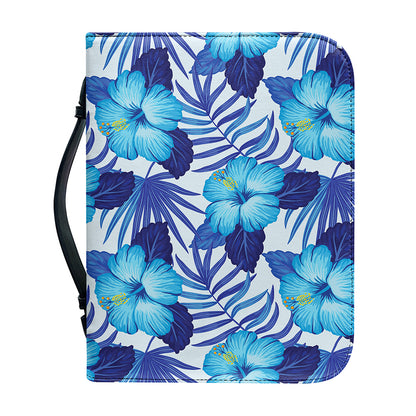 Blue Hibiscus Tropical Pattern Print Leather Bible Cover